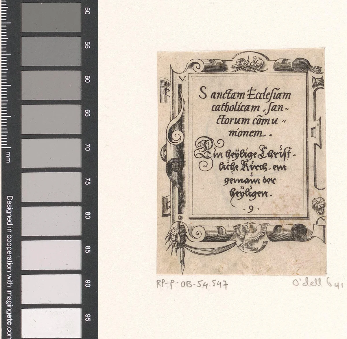 Gebed in Latijn en Duits in een rolwerk omlijsting by Unknown, print, 1568