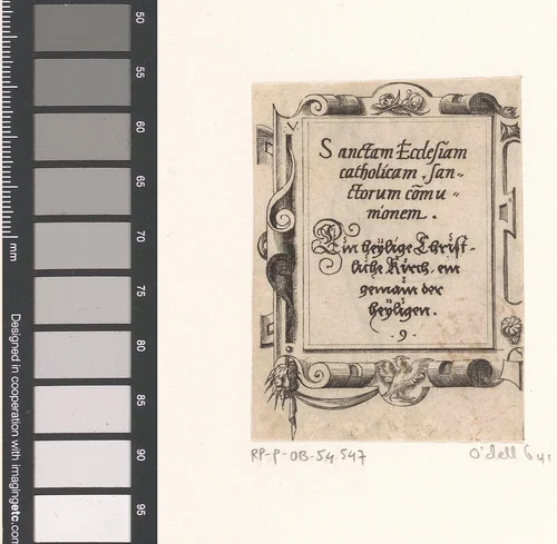 Gebed in Latijn en Duits in een rolwerk omlijsting by Unknown, print, 1568