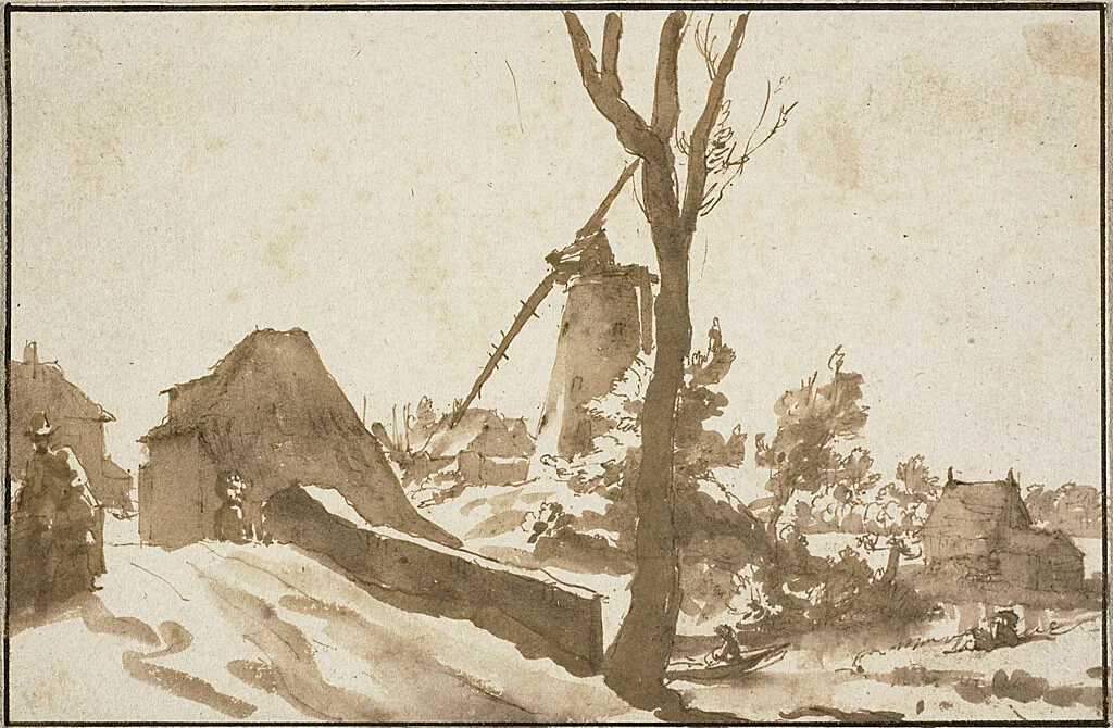 Windmill Near the Hague by Jan de Bisschop, drawing, 1618-1671