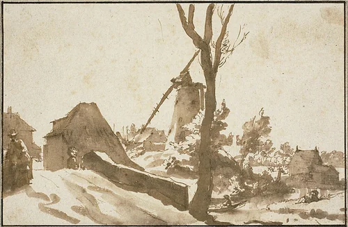 Windmill Near the Hague by Jan de Bisschop, drawing, 1618-1671