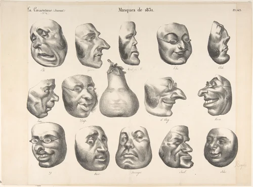 Masks of 1831, published in La Caricature by Honoré Daumier, print, 1832
