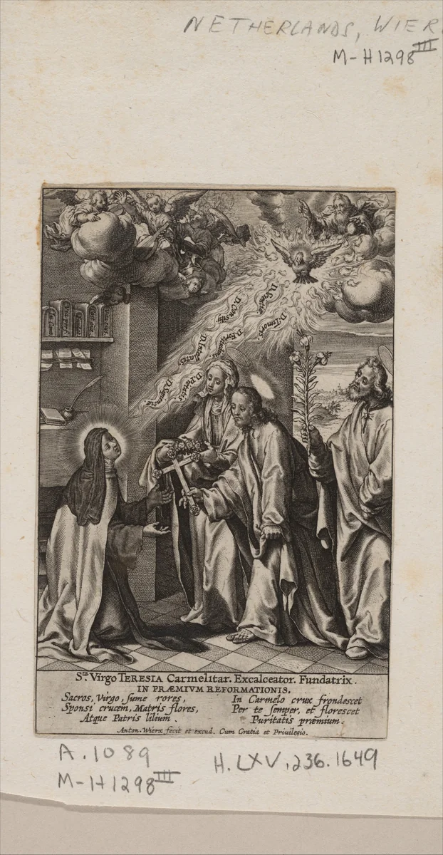 The Vision of St. Theresa by Antonius Wierix, print, 1570-1604