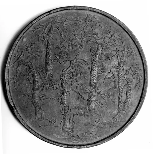 Ink Tablet Decorated with Five Pines by Cheng Junfang, drawing, 1871-1933