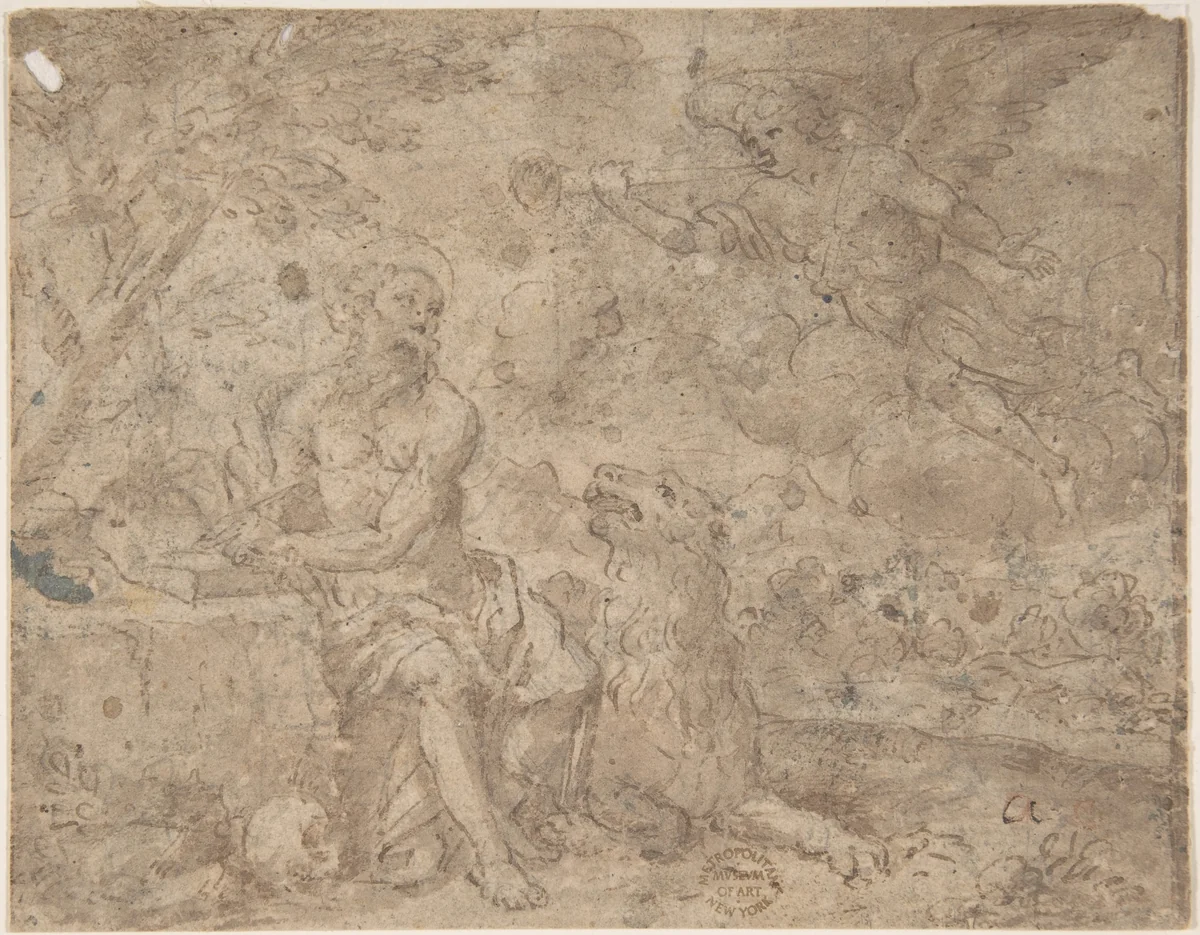 Saint Jerome in the Wilderness by anonymous, drawing, 1600-1700