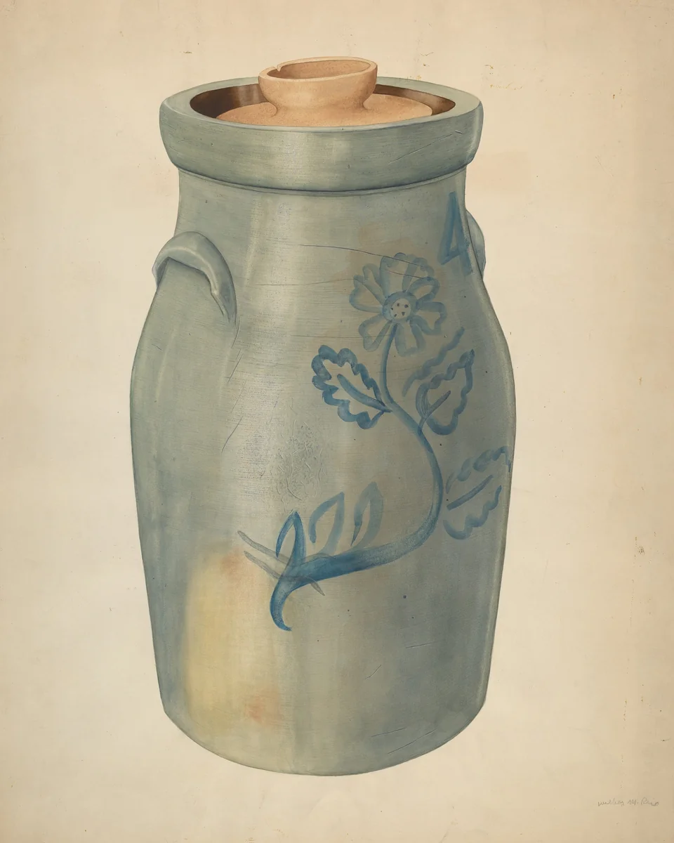 Earthenware Butter Churn by Wilbur M Rice, index of american design, 1938