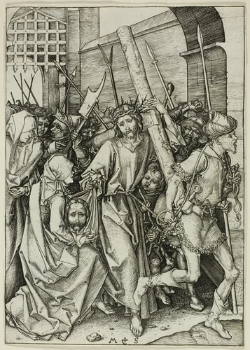 The Bearing of the Cross, from The Passion by Martin Schongauer, print, 1475-1485