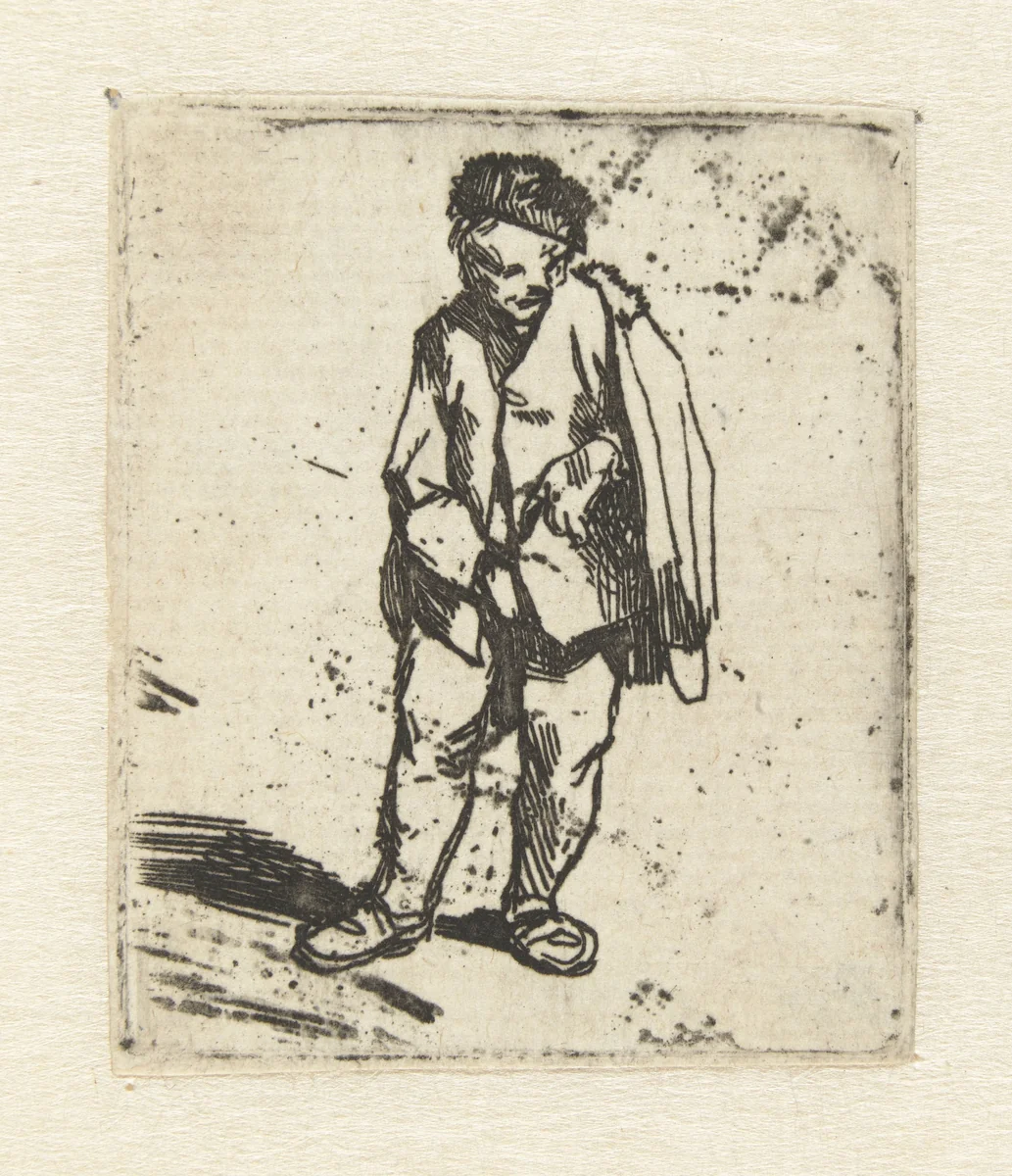 Staande man met mantel over schouder by Cornelis Pietersz. Bega, print, 1642-1664