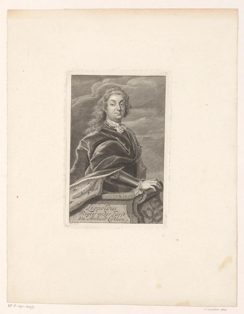 Portret van Leopold von Anhalt-Köthen by Martin Bernigeroth, print, 1715-1733