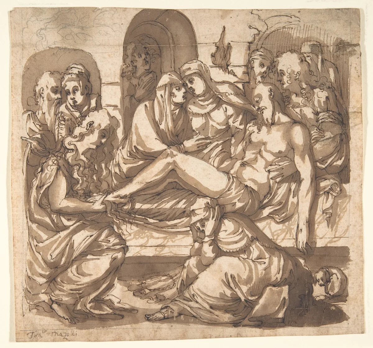 Entombment by Maso da San Friano, drawing, 1500-1600