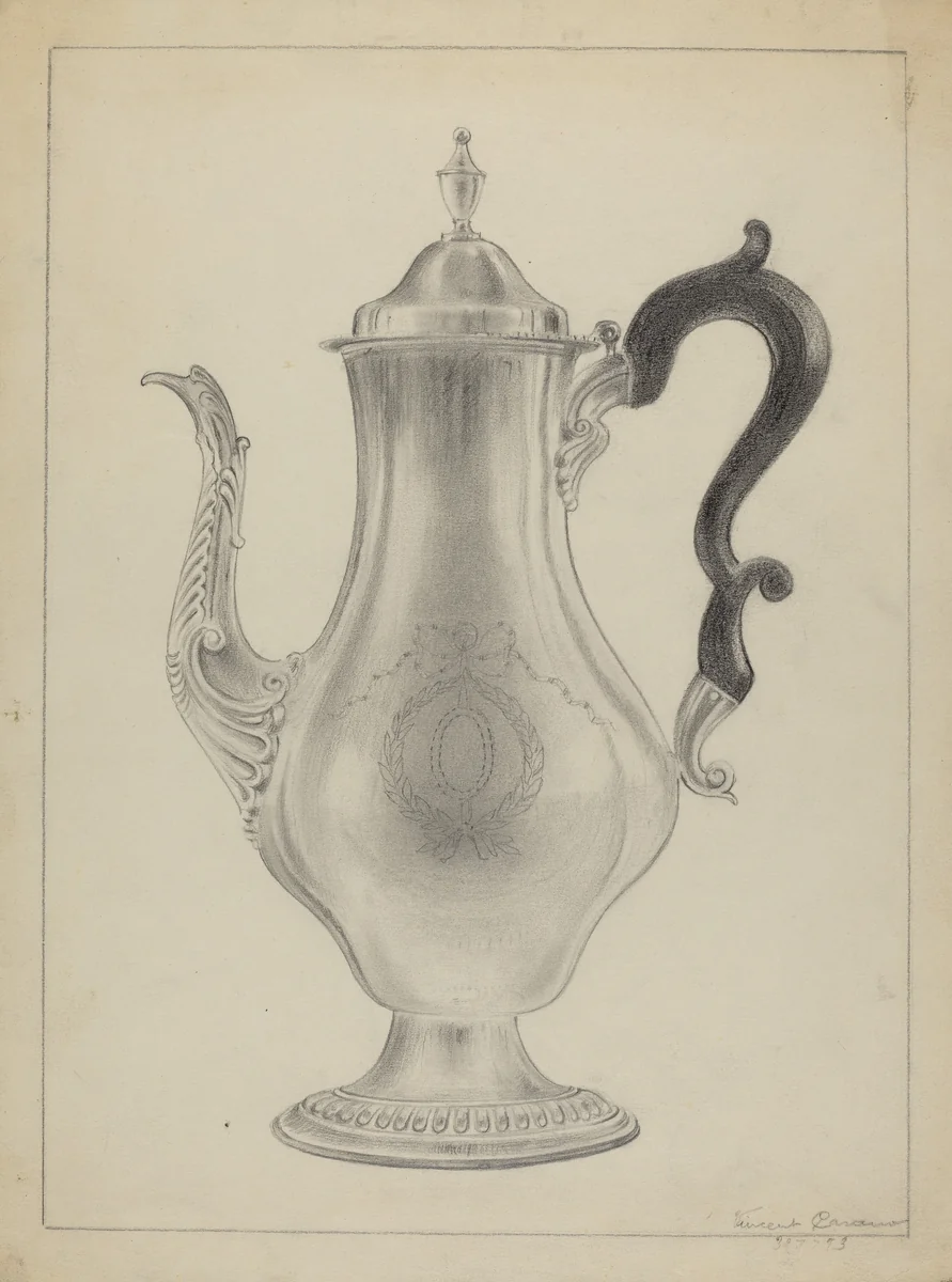 Silver Coffee Pot by Vincent Carano, index of american design, 1935-1942