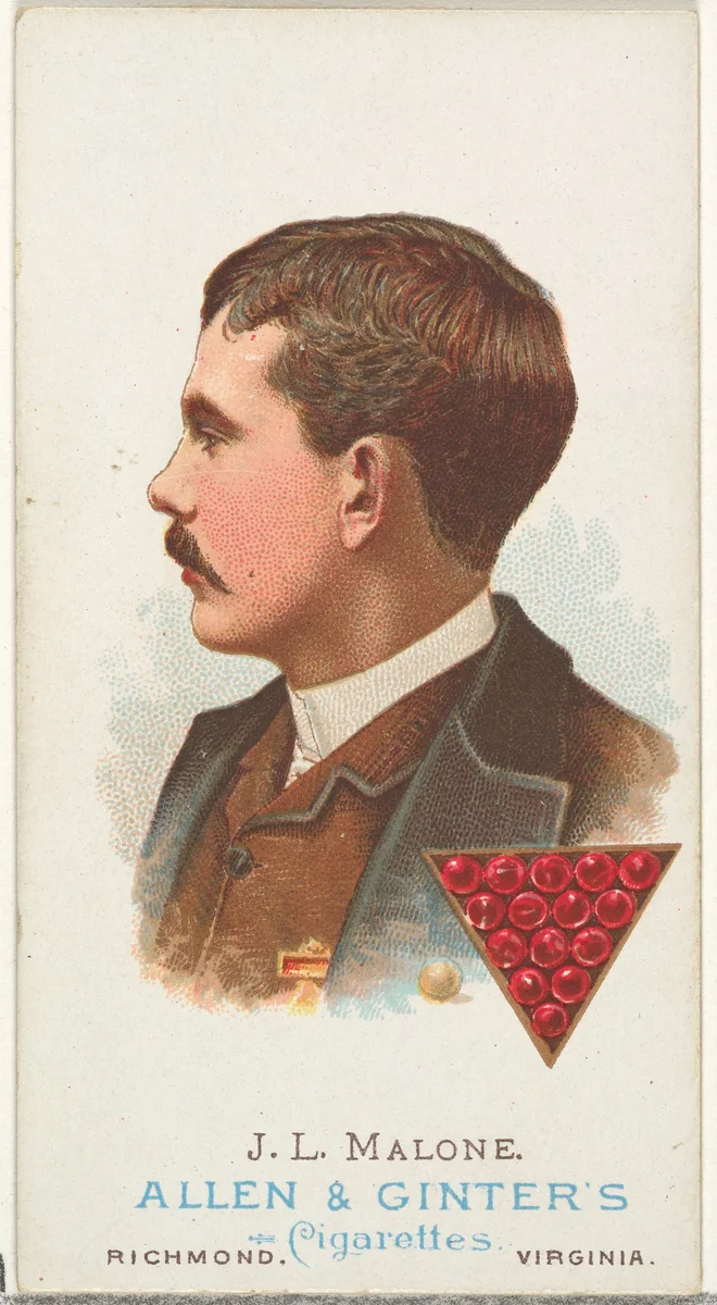 J.L. Malone, Pool Player, from World's Champions, Series 1 (N28) for Allen & Ginter Cigarettes by Allen & Ginter, print, 1887