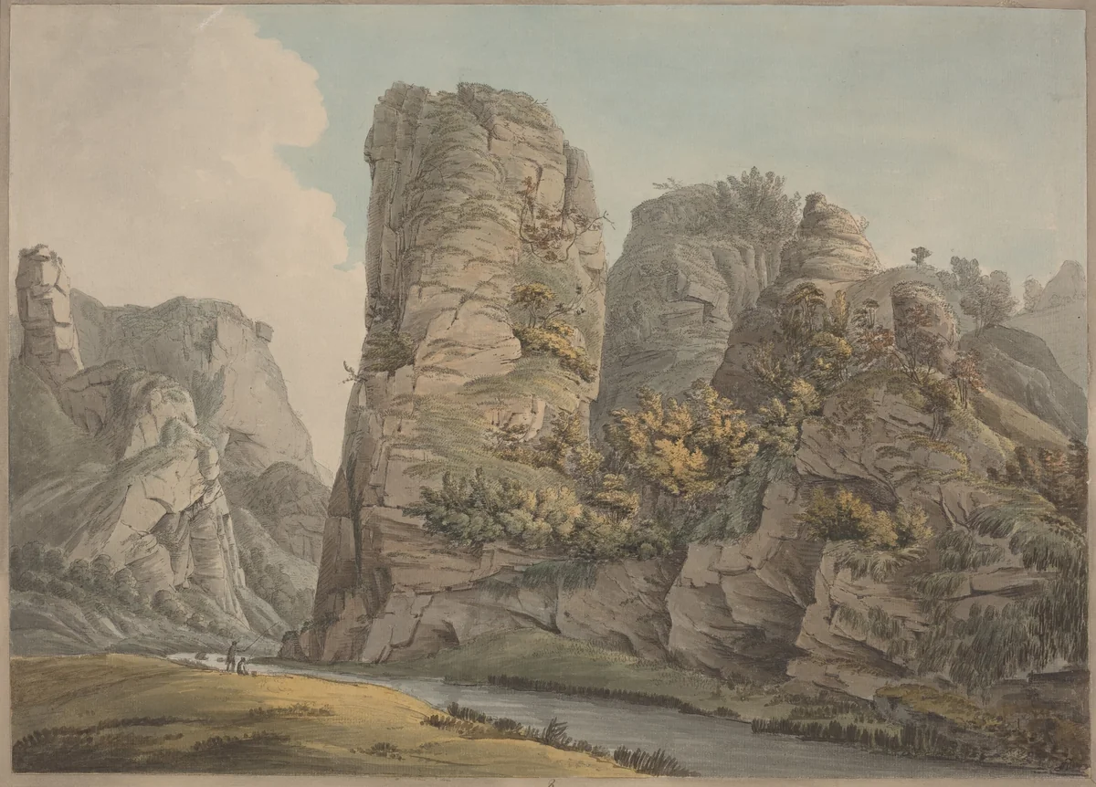 A Singular Rock in Dove-Dale named the Pickerell by William Day, drawing, 1789