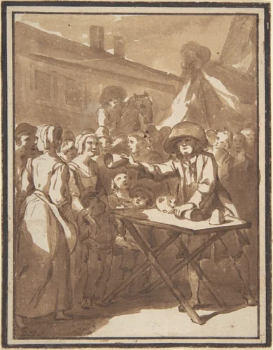 Scene at a Fair: A Magician by anonymous, drawing, 1700-1799