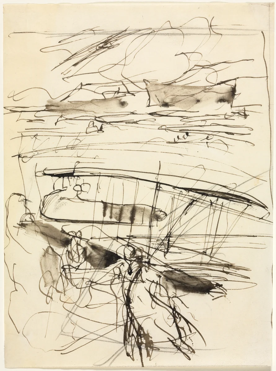 Avions reposant sur le terrain (verso) by Auguste Louis Lepère, drawing, 1914