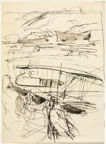Avions reposant sur le terrain (verso) by Auguste Louis Lepère, drawing, 1914