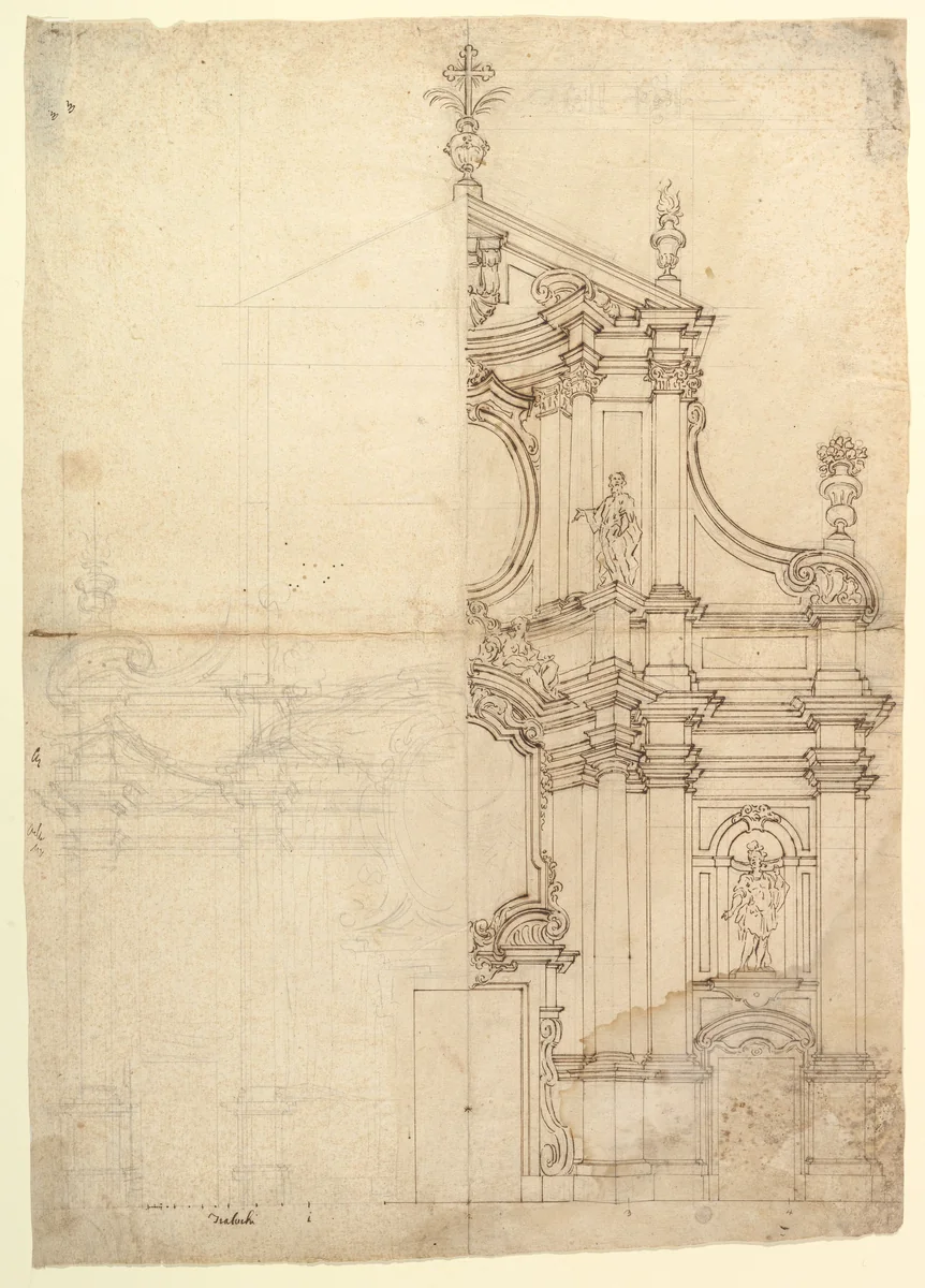 Two Alternate Design for a Church Façade by anonymous, drawing, 1700-1780