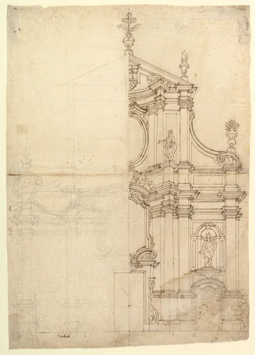 Two Alternate Design for a Church Façade by anonymous, drawing, 1700-1780