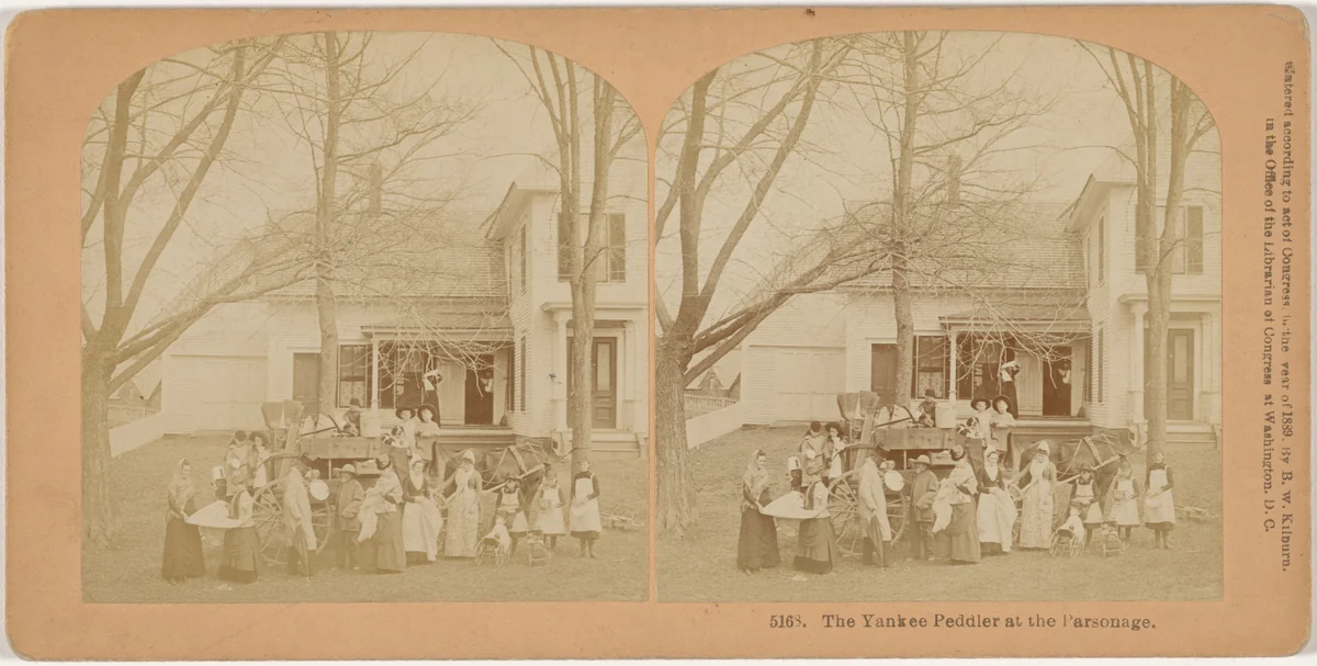 "The Yankee Peddler at the Parsonage" by Kilburn Brothers, photograph, 1889