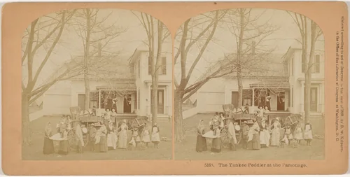 "The Yankee Peddler at the Parsonage" by Kilburn Brothers, photograph, 1889