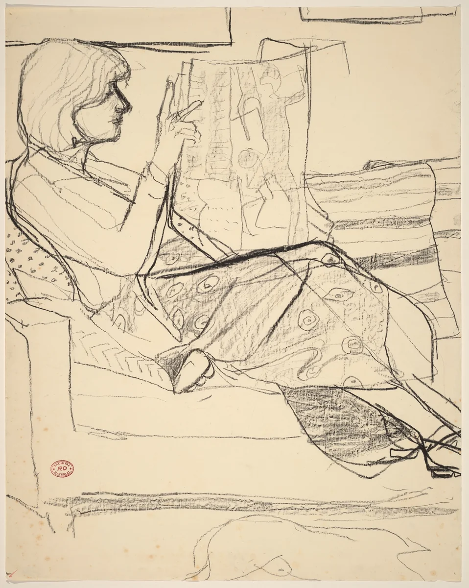 Untitled [woman reading a newspaper] by Richard Diebenkorn, drawing, 1955-1967