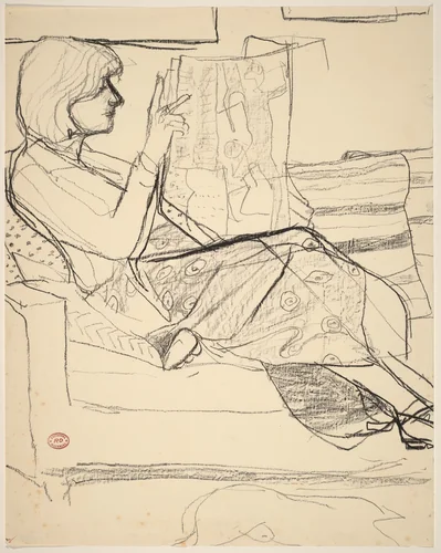 Untitled [woman reading a newspaper] by Richard Diebenkorn, drawing, 1955-1967