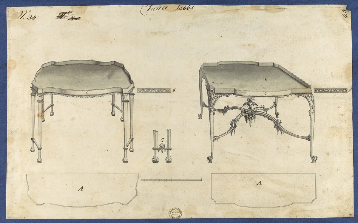 China Tables, from Chippendale Drawings, Vol. II by Thomas Chippendale, drawing, 1754