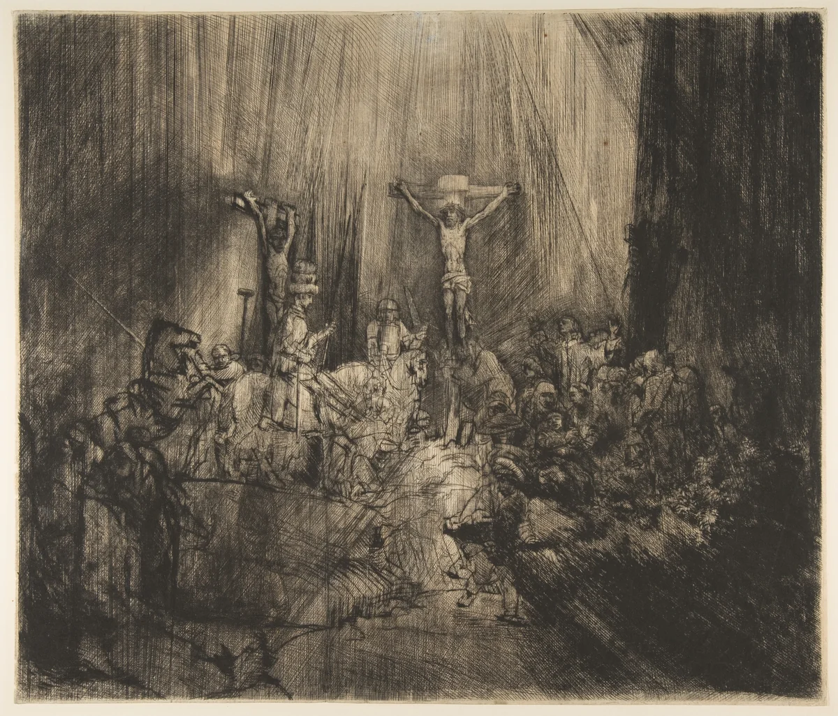 Christ Crucified Between the Two Thieves (The Three Crosses) by Rembrandt van Rijn, print, 1653