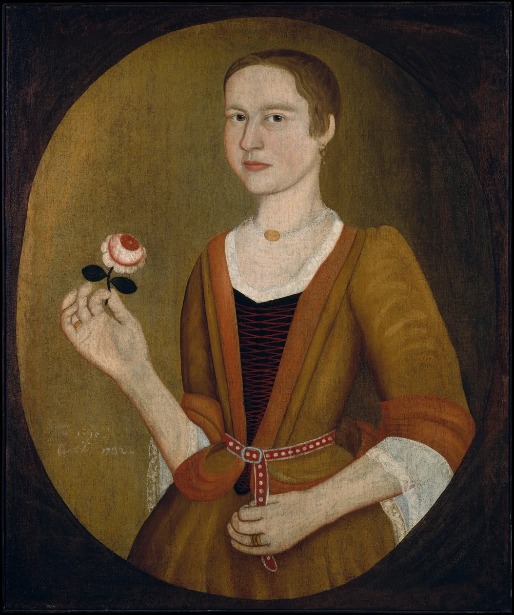 Young Lady with a Rose by Pieter Vanderlyn, artwork, 1732