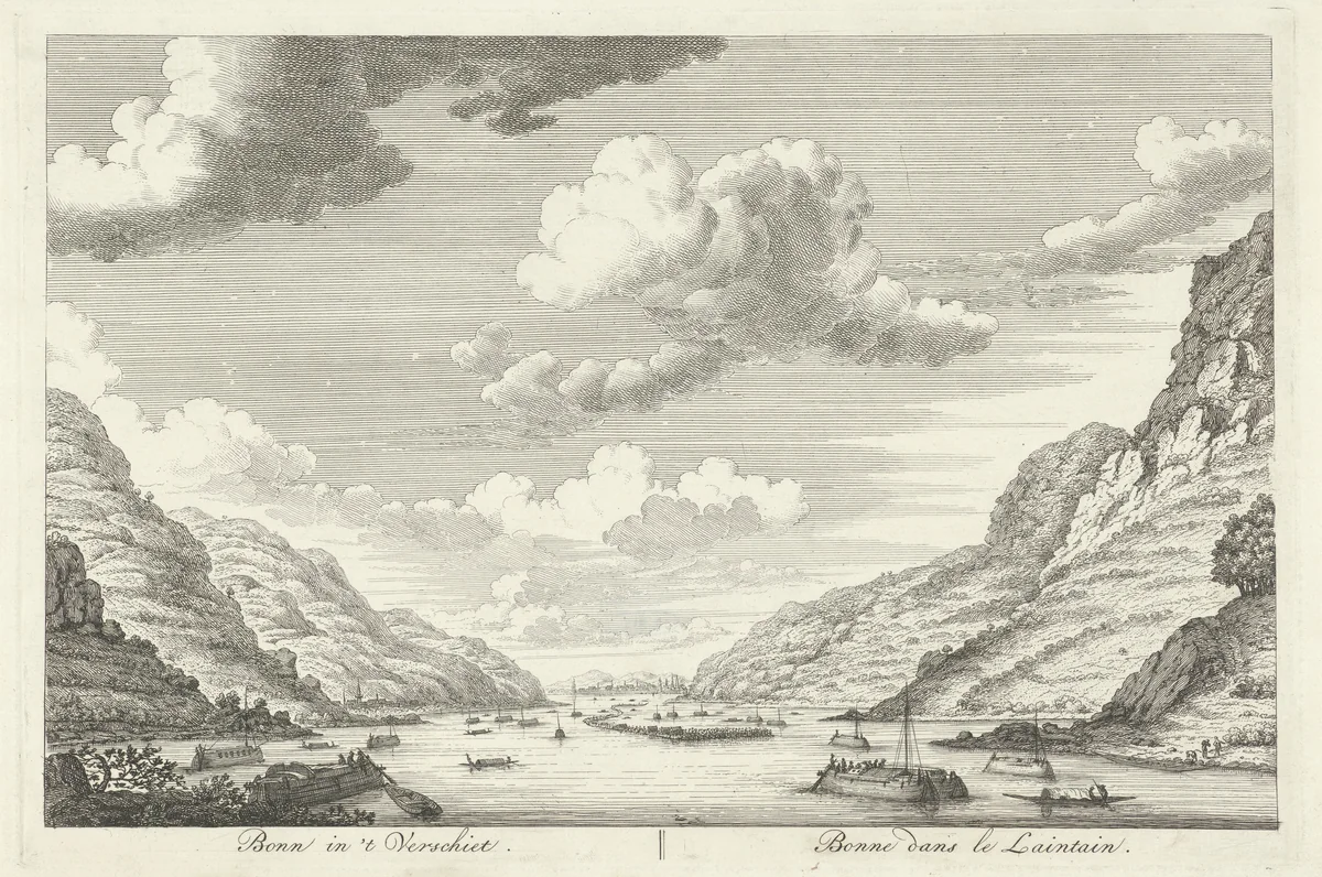 Contouren van Bonn, gezien vanaf de Rijn by Hendrik de Leth, print, 1767