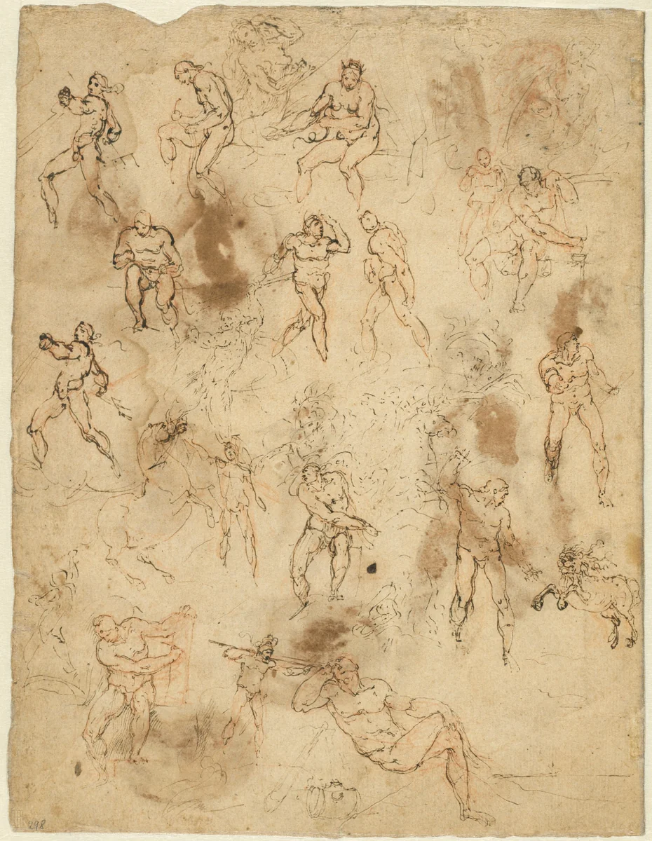 Studies of Figures (verso) by Ambrogio Figino, drawing, 1581-1591