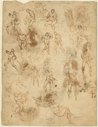 Studies of Figures (verso) by Ambrogio Figino, drawing, 1581-1591