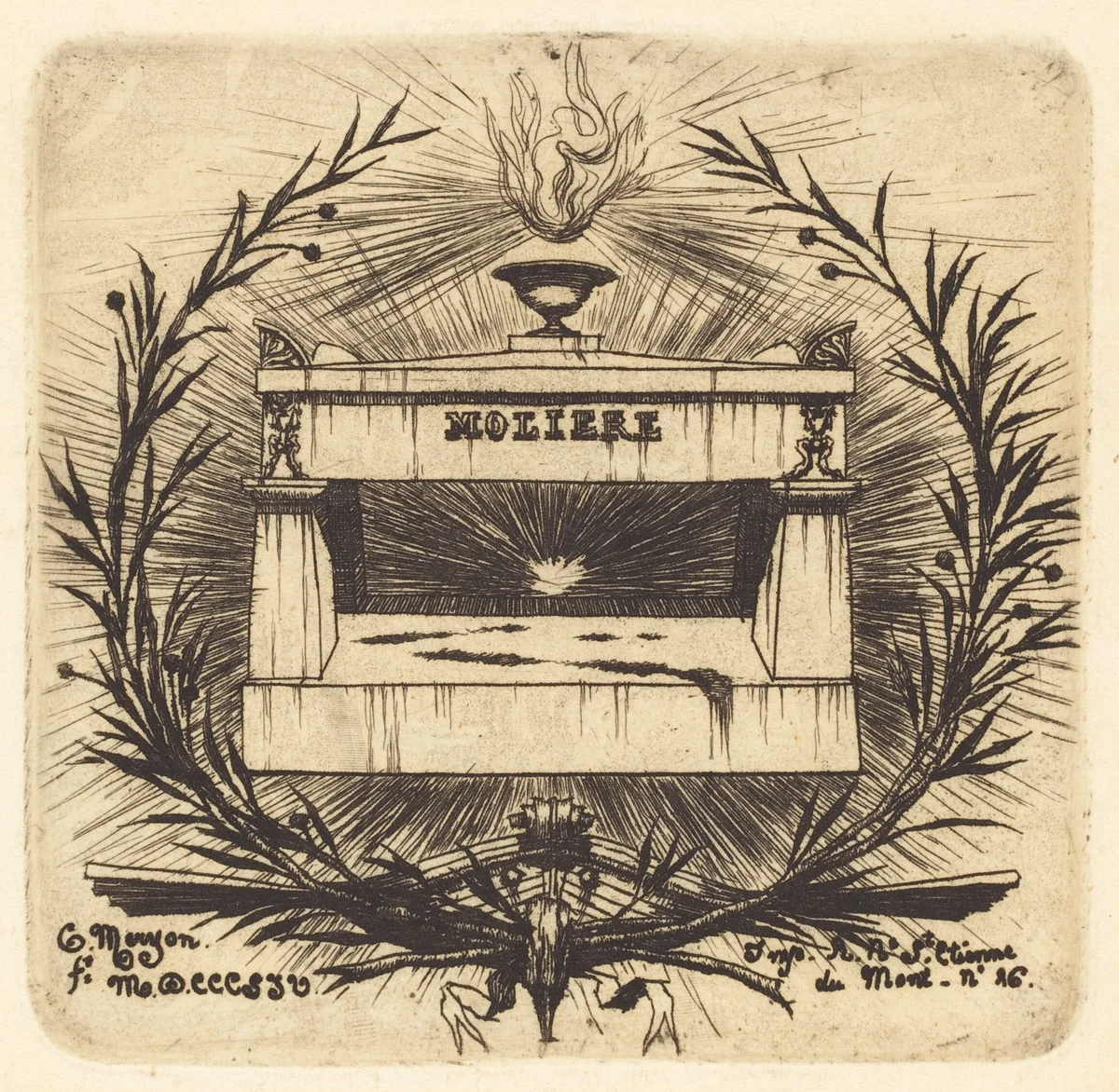 Le tombeau de Molière, au Père-Lachaise, Paris (Moliere's Tomb, in Père-Lachaise Cemetary, Paris) by Charles Meryon, print, 1854