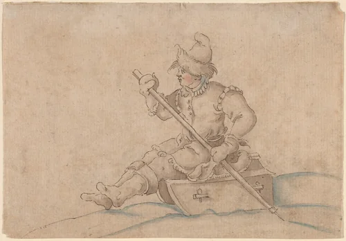 A Boy on a Sled by Jost Amman, drawing, 1565-1569