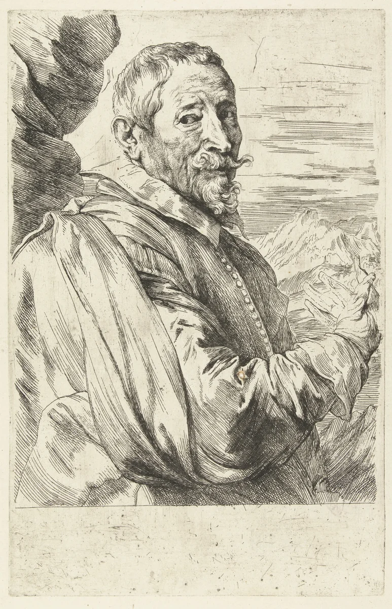 Portret van Joos de Momper by Anthony van Dyck, print, 1630-1641