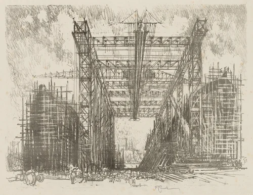 English War Work: The Gantry (A Merchant Shipyard) by Joseph Pennell, print, 1916