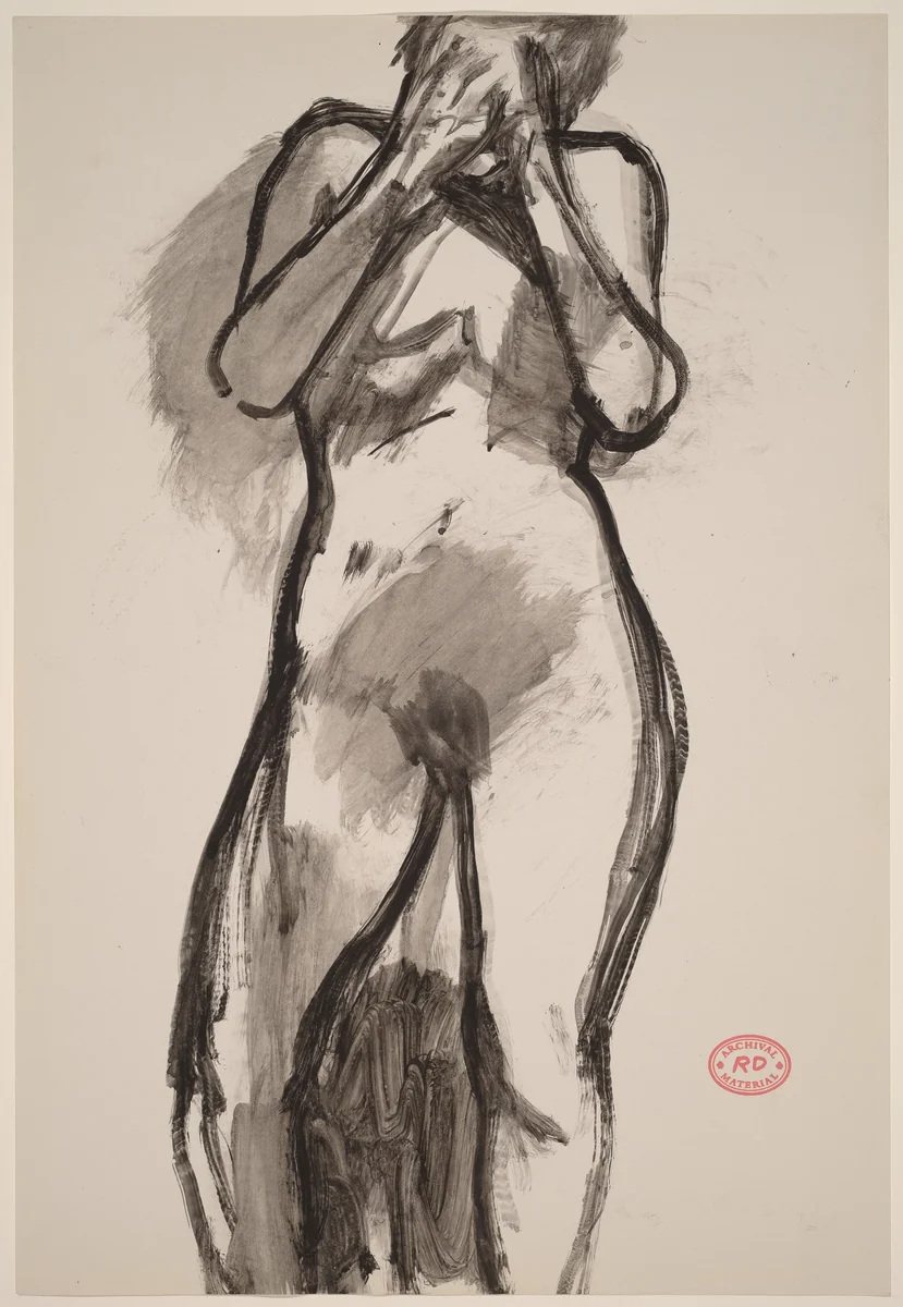 Untitled [standing female nude with hands over face] by Richard Diebenkorn, drawing, 1955-1967