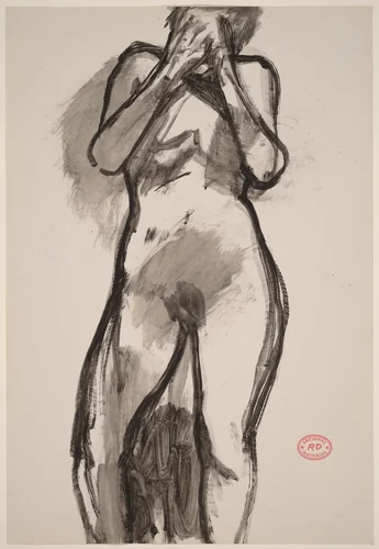 Untitled [standing female nude with hands over face] by Richard Diebenkorn, drawing, 1955-1967