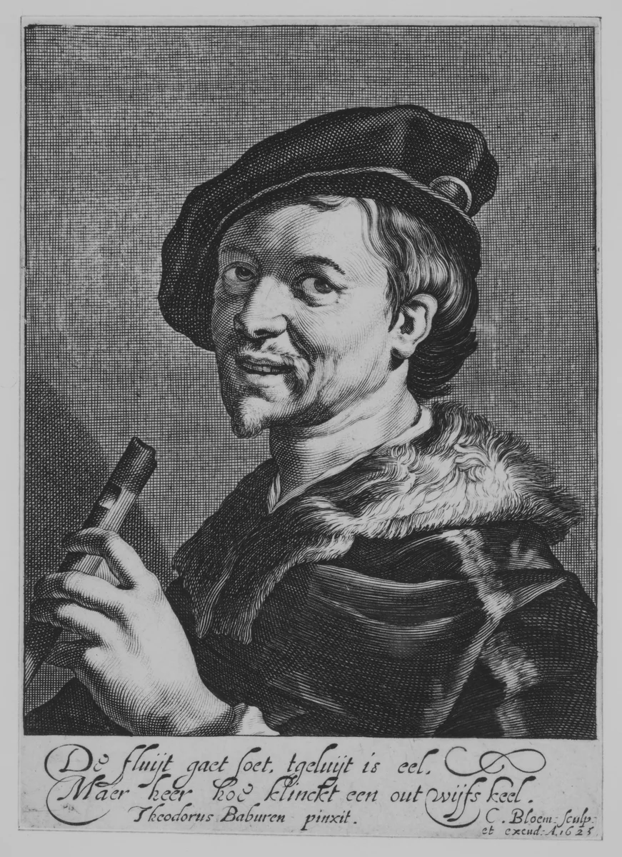The Man with the Flute by Cornelis Bloemaert, print, 1625