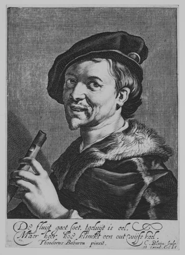 The Man with the Flute by Cornelis Bloemaert, print, 1625