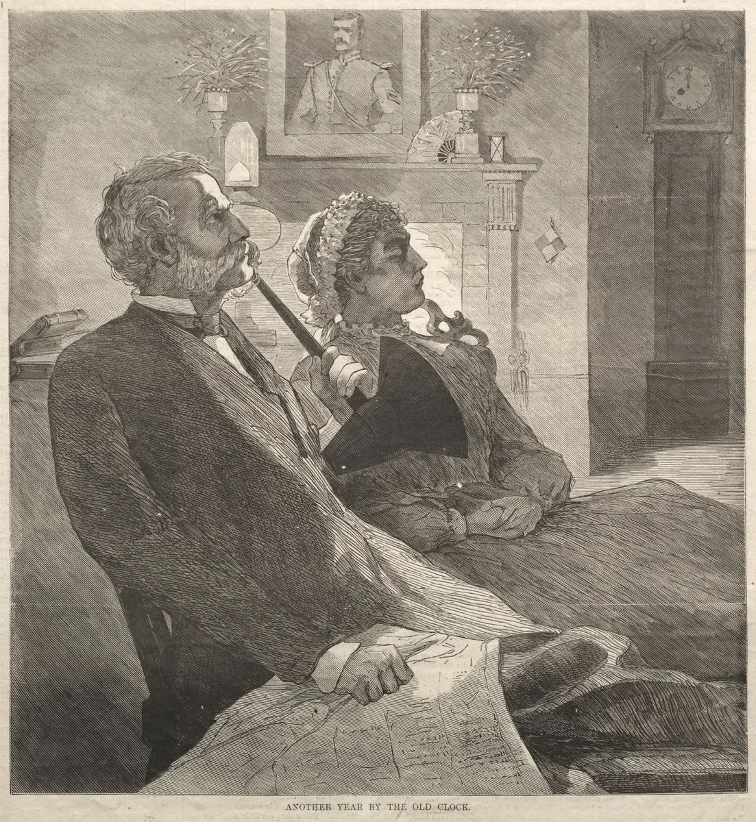 Another Year by the Old Clock by Winslow Homer, print, 1870