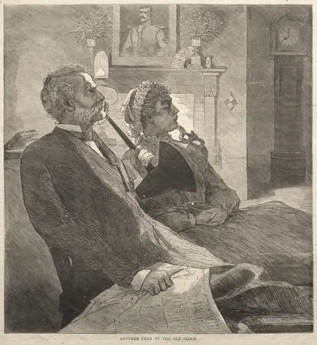 Another Year by the Old Clock by Winslow Homer, print, 1870