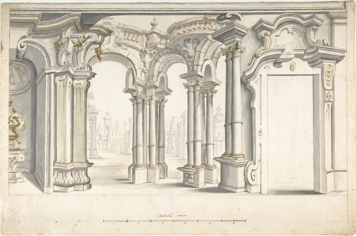 Design for a Painted Perspective Wall Decoration by anonymous, drawing, 1700-1780
