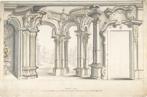 Design for a Painted Perspective Wall Decoration by anonymous, drawing, 1700-1780
