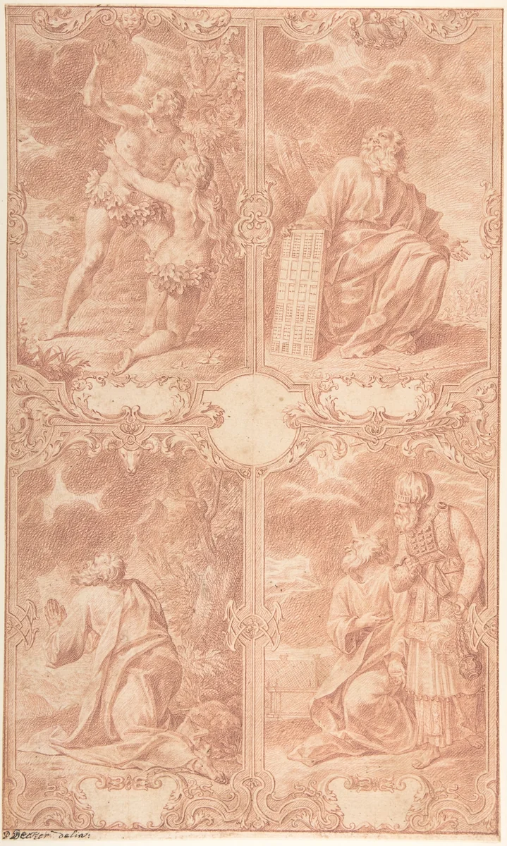 Four Scenes from the Old Testament by Paul Decker, drawing, 1715-1742