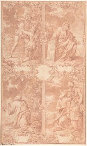 Four Scenes from the Old Testament by Paul Decker, drawing, 1715-1742