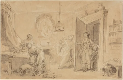 The Bedroom (Le Coucher or Ma Chemise brule) by Jean Honoré Fragonard, drawing, 1732-1806