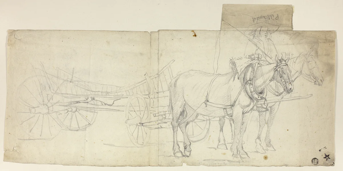 Two Horse Team with Driver, Pulling Carriage (recto); Sketches of Women Bending Over (verso) by David Teniers the Younger, drawing, 1645-1690