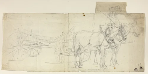 Two Horse Team with Driver, Pulling Carriage (recto); Sketches of Women Bending Over (verso) by David Teniers the Younger, drawing, 1645-1690