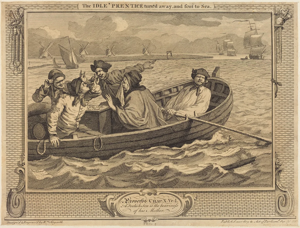 The Idle 'Prentice turn'd away, and sent to Sea by William Hogarth, print, 1747