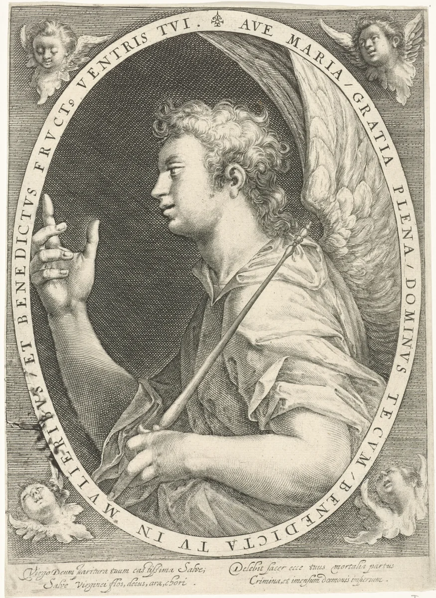 Annunciatie (engel Gabriël) by Crispijn van de Passe, print, 1574-1637